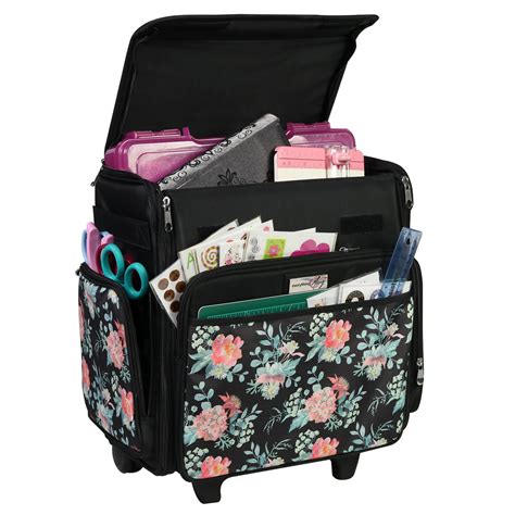 The main compartment on this rolling craft organizer is perfect for scrapbooking IRIS boxes, paper, crafts, containers, and so much more! This scrapbook rolling tote features a telescoping locking handle and a durable wheelset for secure craft storage. The Everything Mary Collapsible Rolling Craft Bag was made with crafters in mind.